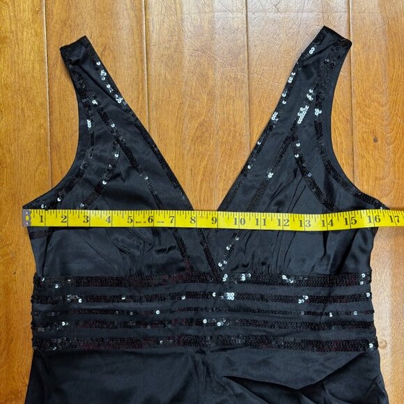 Bebe Womens Silk Y2K Top Size L Babydoll Whimsigoth Black Sequin Sleeveless - Picture 10 of 11